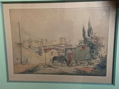D'après Armand COUSSENS (1881-1935).
La roulotte.
Estampe.
Haut....