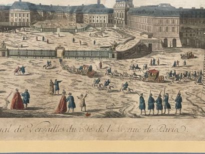 Quatre gravures rehaussées ou vues d'optiques...