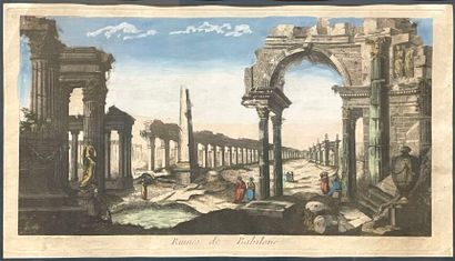Quatre gravures rehaussées ou vues d'optiques...