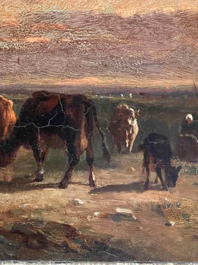 École du XIXe siècle.
Vaches au bord de la...