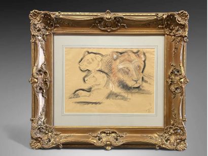 Gustave GUEITANT (1873-1953).
Étude de lionne....