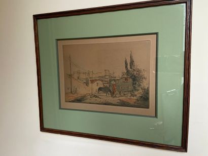 D'après Armand COUSSENS (1881-1935).
La roulotte.
Estampe.
Haut....