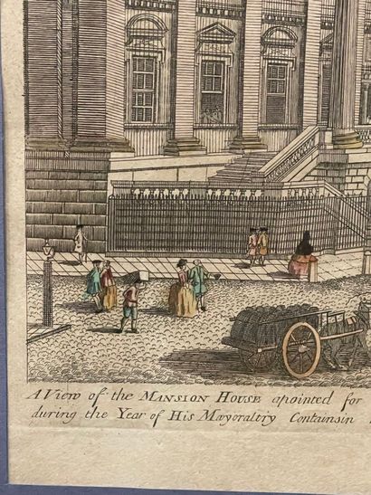 Quatre gravures rehaussées ou vues d'optiques...