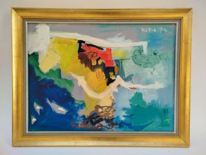 RJ.T.
Composition abstraite.
Huile sur toile...