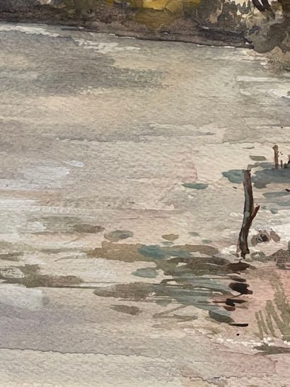 François LAMY (1855-1919).
Bord de rivière.
Aquarelle,...