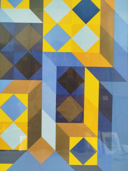 D'après Victor VASARELY (1906-1997).
Tridim-Gordes.
Sérigraphie.
Haut....
