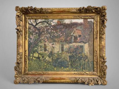 Eugène CHIGOT (1860-1923).
Maison de campagne.
Huile...