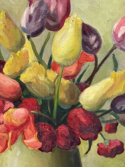 École moderne.
Vase de fleurs.
Huile sur...