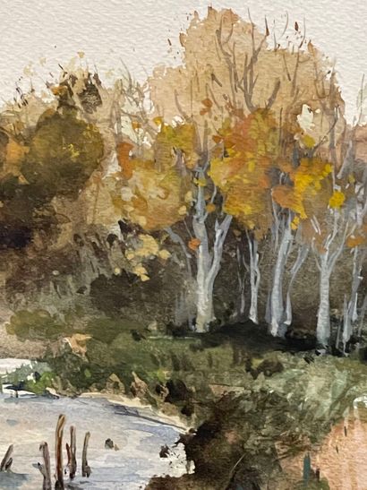 François LAMY (1855-1919).
Bord de rivière.
Aquarelle,...