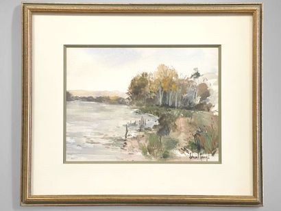 François LAMY (1855-1919).
Bord de rivière.
Aquarelle,...