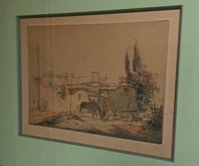 D'après Armand COUSSENS (1881-1935).
La roulotte.
Estampe.
Haut....