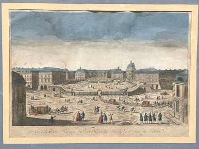 Quatre gravures rehaussées ou vues d'optiques...