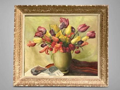 École moderne.
Vase de fleurs.
Huile sur...