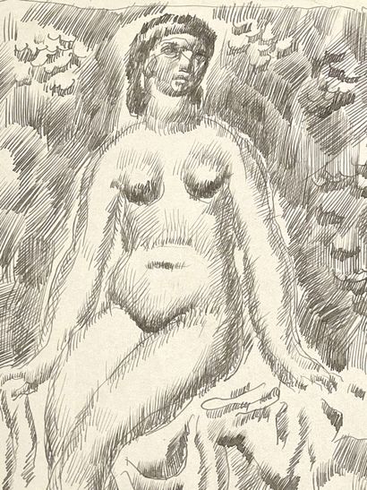 Marcel LENOIR (1872-1931).
Baigneuse.
Plume...