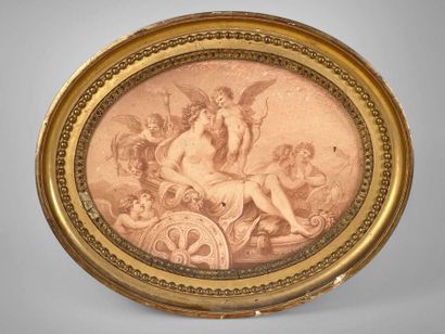 Réunion de deux reproductions ovales à la...