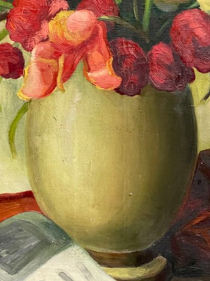 École moderne.
Vase de fleurs.
Huile sur...