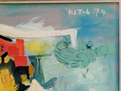 RJ.T.
Composition abstraite.
Huile sur toile...