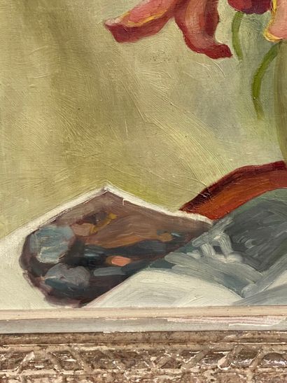 École moderne.
Vase de fleurs.
Huile sur...