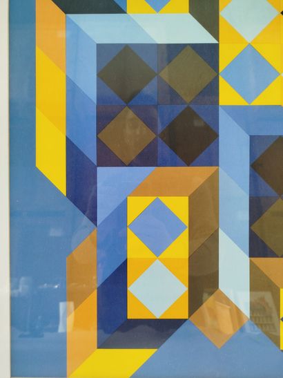 D'après Victor VASARELY (1906-1997).
Tridim-Gordes.
Sérigraphie.
Haut....