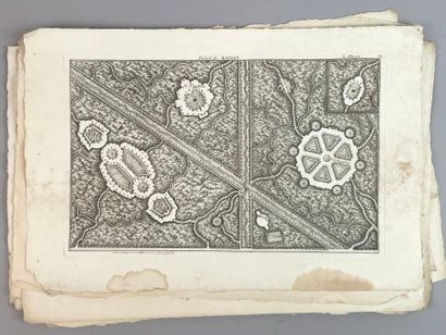 Réunion de vingt-deux gravures : 
Plans de...