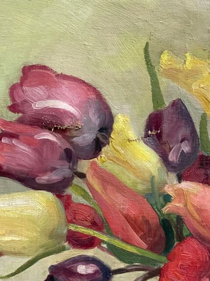École moderne.
Vase de fleurs.
Huile sur...