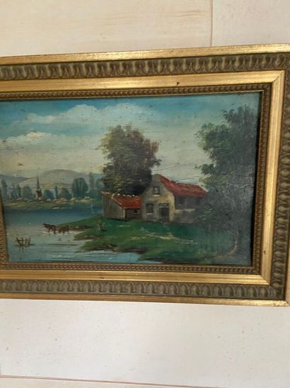 École du XIXe siècle.
Paysage bucolique.
Huile...