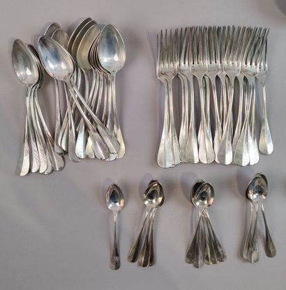 Partie de ménagère en argent modèle uniplat,...