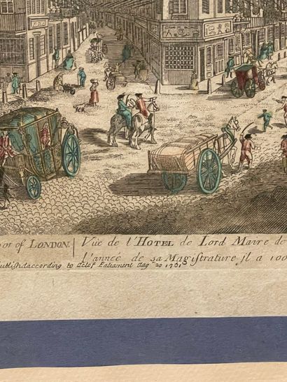 Quatre gravures rehaussées ou vues d'optiques...