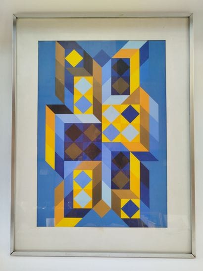 D'après Victor VASARELY (1906-1997).
Tridim-Gordes.
Sérigraphie.
Haut....