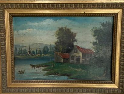 École du XIXe siècle.
Paysage bucolique.
Huile...