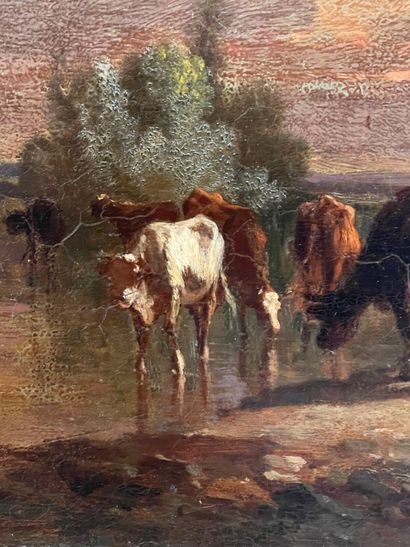 École du XIXe siècle.
Vaches au bord de la...
