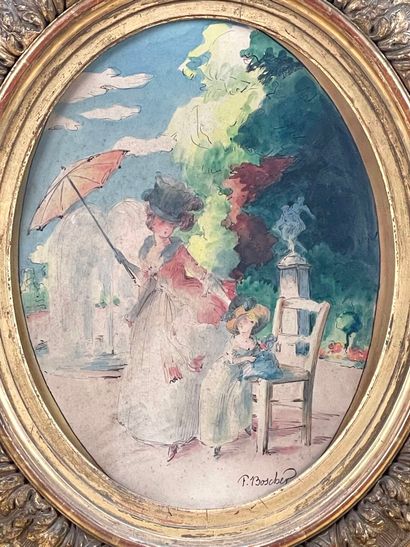 F. BOSCHER.
Élégante à l'ombrelle dans le...