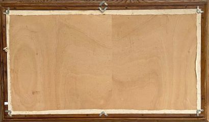 Huguette GUIBERT.
Parc animé devant un château.
Huile...