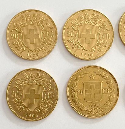 SWITZERLAND 
Fourteen 20 franc gold coins,...
