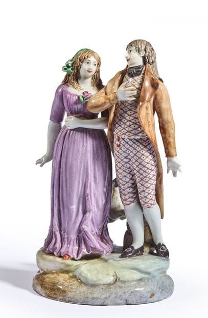 ITALIE, Naples. 
Groupe en porcelaine à décor...