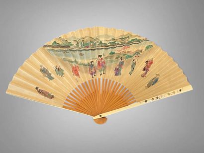 Au bord de la rivière, Japon, vers 1900.
Éventail...