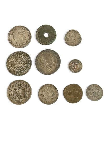 Lot of ten bronze and silver coins including...