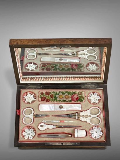 Mother-of-pearl sewing set including two...