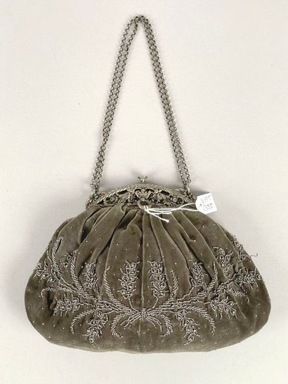 Purse-style handbag in mink-colored velvet...