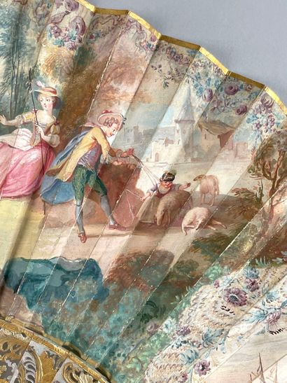 L'enfant et les moutons, France, vers 1750.
Éventail...