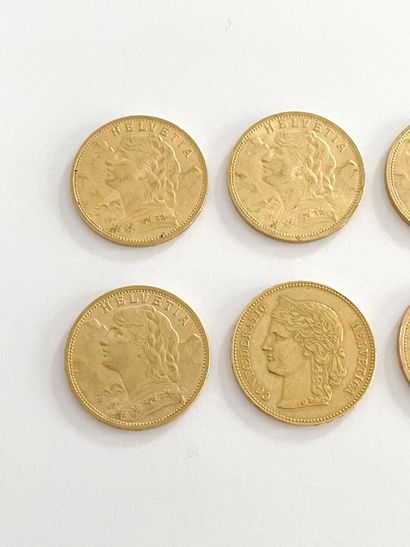 SWITZERLAND 
Fourteen 20 franc gold coins,...