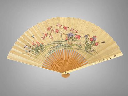 Au bord de la rivière, Japon, vers 1900.
Éventail...