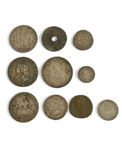 Lot of ten bronze and silver coins including...