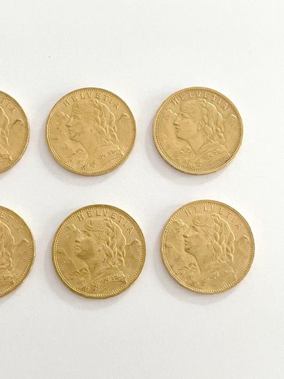 SWITZERLAND 
Fourteen 20 franc gold coins,...