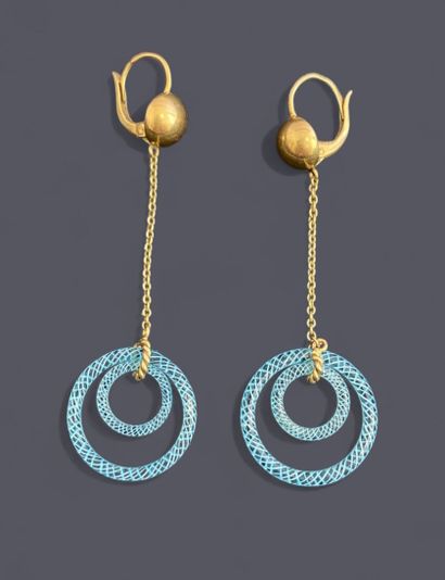 Pair of 18k (750 thousandths) gold earrings,...