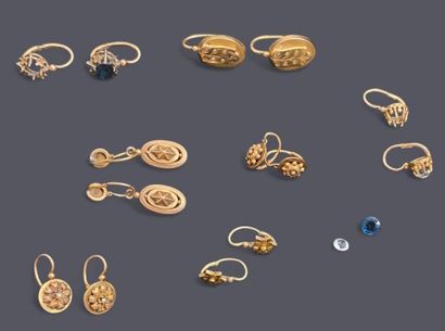 Seven pairs of 18k (750 thousandths) gold...