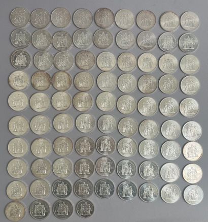 FRANCE 
Eighty-four 50-franc silver coins...