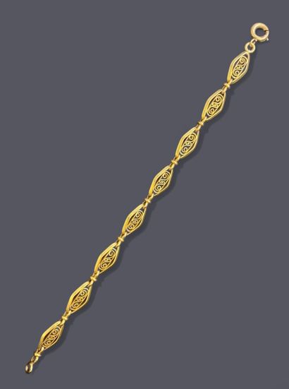 Gold bracelet (750 thousandths) with filigree...
