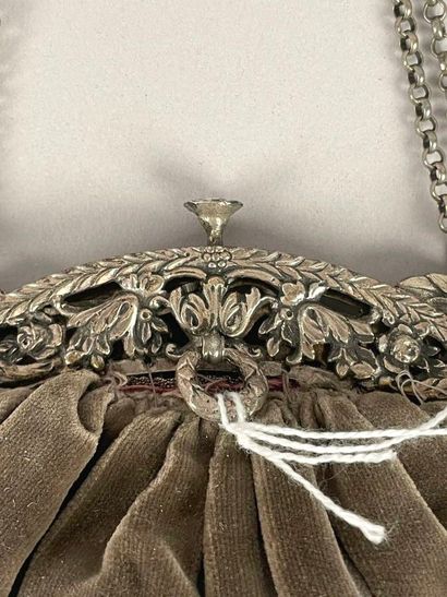 Purse-style handbag in mink-colored velvet...