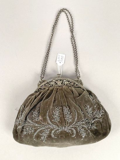 Purse-style handbag in mink-colored velvet...